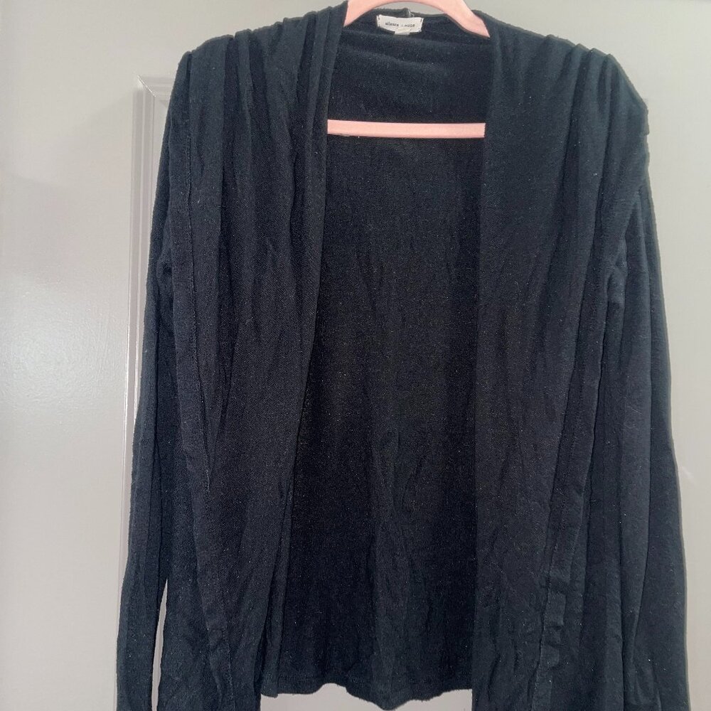 Silence + Noise from Anthropologie hooded waterfall Black cardigan sweater L